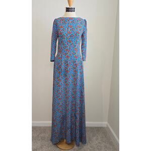 Arefeva Women's Blue Floral Print 3/4 Sleeves Modest Maxi Dress Sz Small (701)